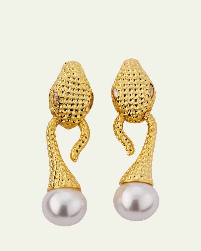Snake Pearly Drop Clip-On Earrings